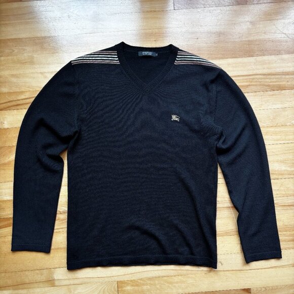 Burberry Women's Black Wool Sweater with Signature Stripes – Size M - Picture 6 of 13